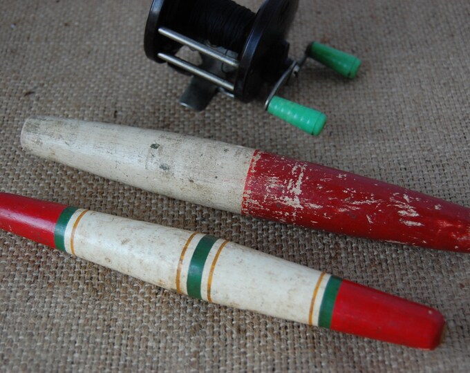 Vintage Pair 1940's Large Fishing Bobbers Red Green and Etsy