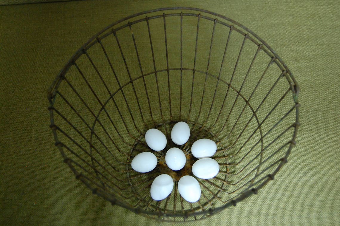 Antique Metal Egg Basket With Handle Vintage Chicken Egg Etsy