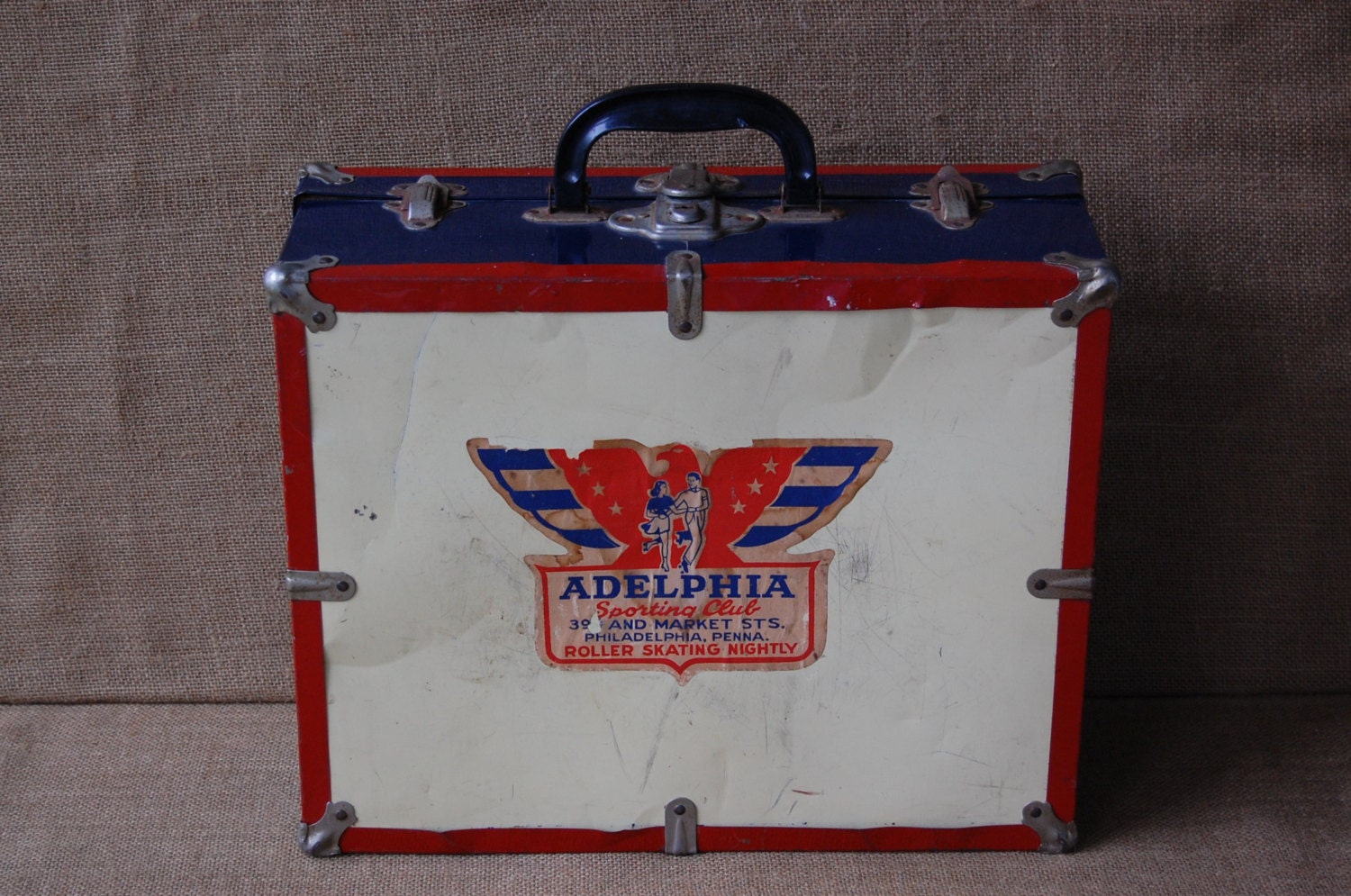 Vintage 1950's Metal Roller Skate Case Red white and Etsy