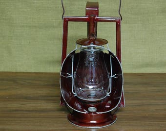 Vintage Dietz Railroad Lamp Kerosene Inspectors Lamp, 1950's original red paint, clear glass globe New York, Fitzall glass globe N.Y.,