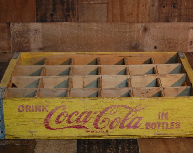 Vintage Yellow Coke Crate 1960's, Nice Vintage Coke Soda Crate