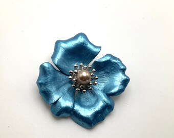 Vintage Blue Pearl Floral Brooch