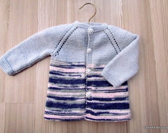 Chaqueta de bebé tejida a mano con lana de la niña, rosa, chaleco de punto de los niños, una chaqueta de bebé de punto, cárdigan bebé,