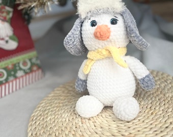 crochet plush snowman toy, little cutesnowman amigurumi,handmade gift,soft plush toy, perfect gift