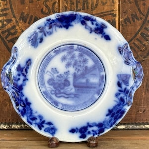 antique flow blue serving dish ~ Alcock flow blue double handled dish ~ antique dessert dish ~ English flow blue ~ farmhouse antiques
