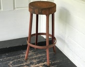 shop stool distressed metal stool plant stand authentic shop stool worn stool with surface rust rusty stool farmhouse antiques