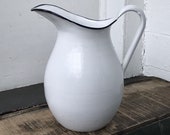 white enamelware pitcher large 12 quot pitcher farmhouse vase bright white enamelware with dark cobalt blue rim farmhouse antiques