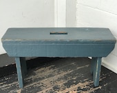 wood stool slate blue distressed wooden stool stool with worn paint supports 200 lbs with no loose joints vintage farmhouse