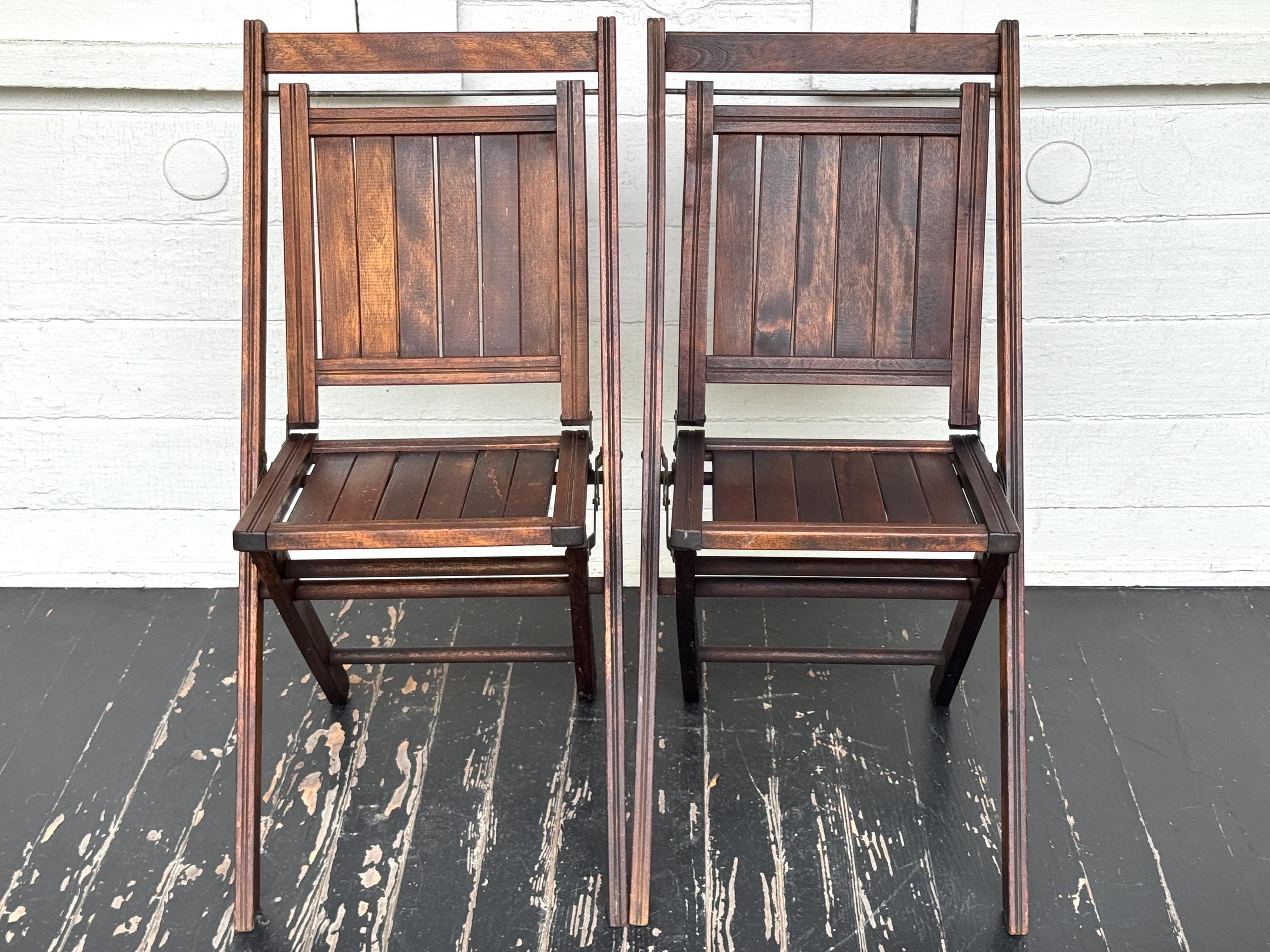 2 Wood Folding Chairs ~ Made by Simmons in Kenosha, Wisconsin