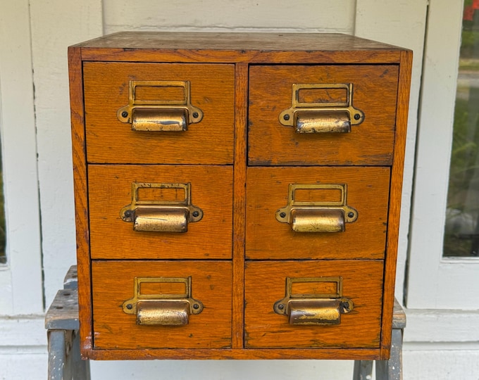 Card Catalog Library Card Catalog With 6 Drawers Antique Oak Card