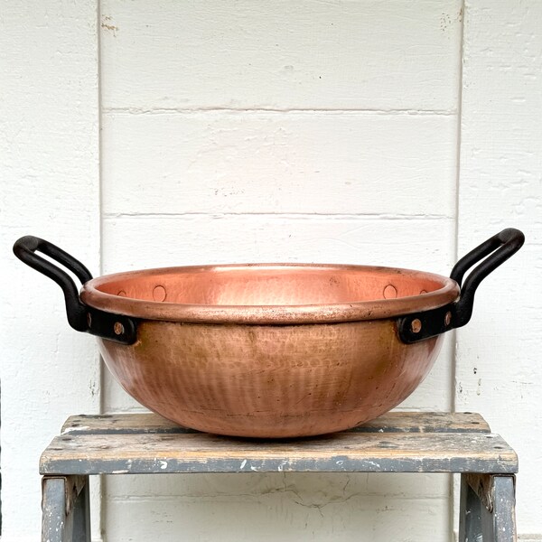 copper candy kettle ~ 15" antique dovetailed copper kettle ~ 1800s copper candy making cauldron ~ dovetailed copper ~ clean & ready to use