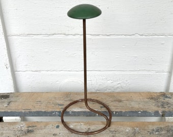 vintage hat stand ~ 1940s hat stand ~ blueish green wood top ~ wood & metal hat stand ~ millinery hat stand