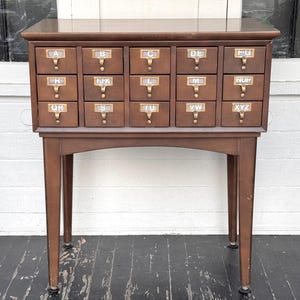 Library Card Catalog ~ Vintage 15 Drawer Wood Library Cabinet With