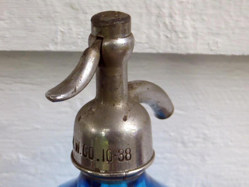 Antique Etched Blue Glass Seltzer Bottle Newport Mineral Etsy