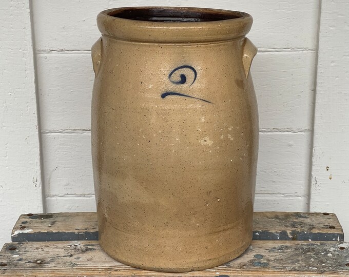 Antique Crock Handmade 2 Gallon Crock Butter Churn Crock With Handles