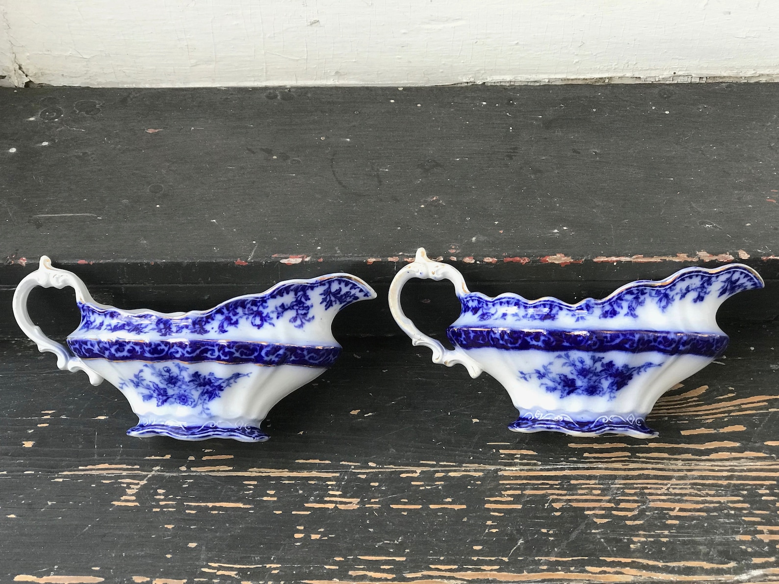Antique Gravy Boats 2 Matching Flow Blue Gravy Boats Both Etsy