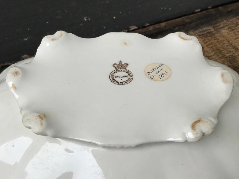 white ironstone serving dish ~ 1890s John Maddock /& Sons ironstone veggie dish with lid ~ ironstone covered dish ~ farmhouse antiques