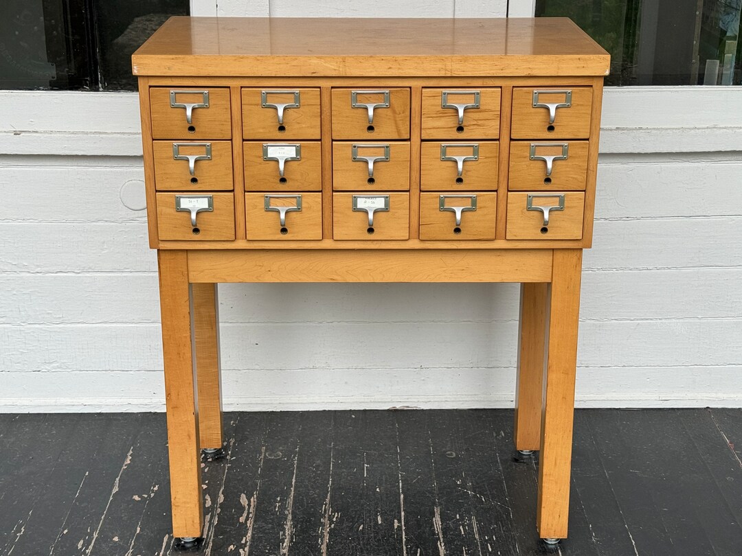 Library Card Catalog Vintage 15 Drawer Wood Library With