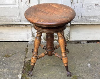 antique piano stool by A. Merriam Co in Massachusetts ~ wood piano stool ~ adjustable ~ farmhouse antiques