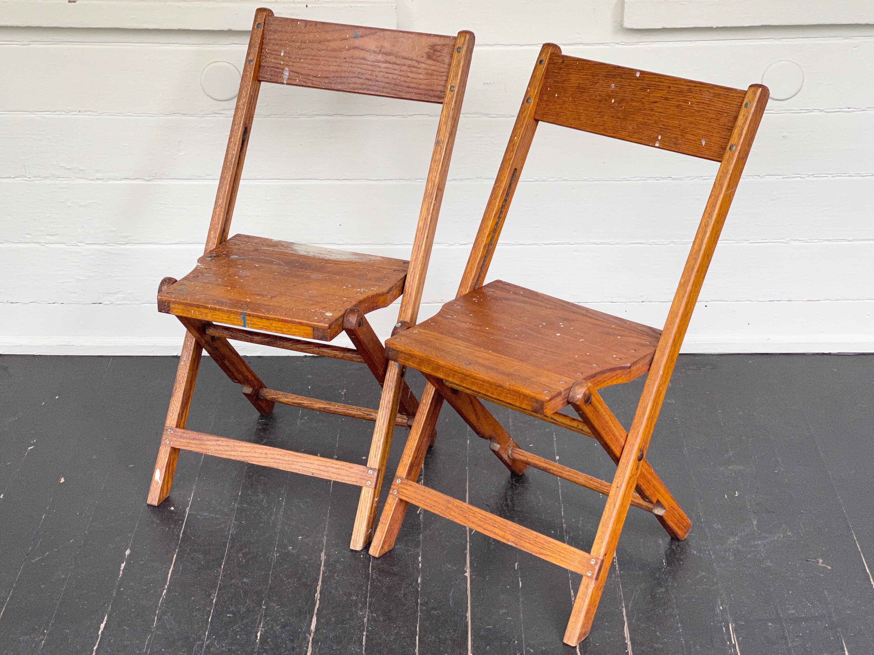 2 oak folding chairs Snyder Chair Co wood folding chairs Etsy