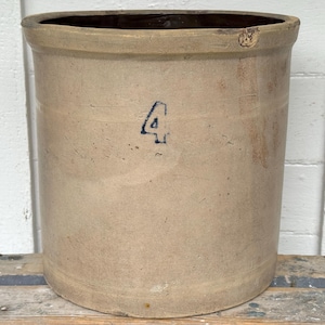 antique crock ~ 4 gallon crock ~ pickling crock ~ old & imperfect ~ stoneware crock ~ primitive antiques ~ pickle crock ~ farmhouse antiques