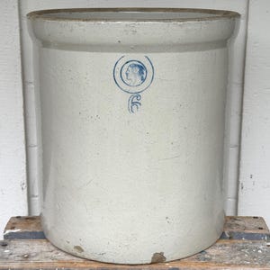 rare crock ~ Blue Indian Head crock ~ antique 6 gallon Louisville Stoneware Pottery crock stoneware ~ pickling crock ~ farmhouse antiques