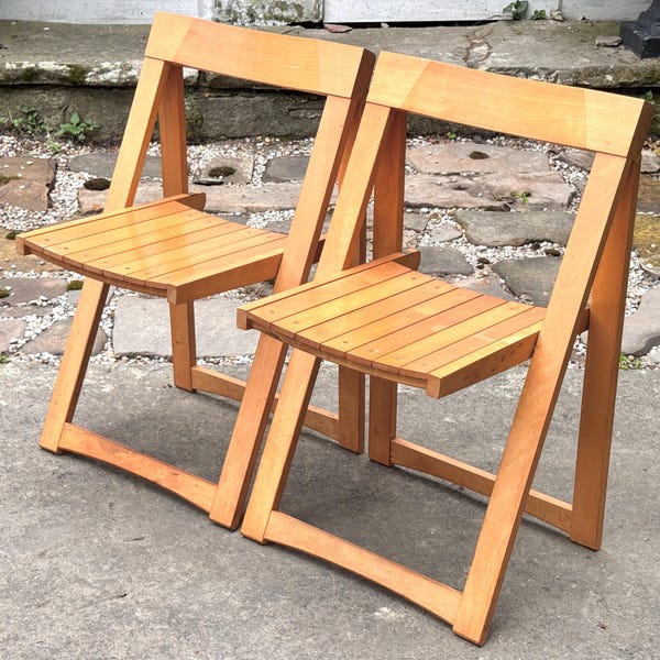 2 MCM folding chairs ~ 1960s Aldo Jacober style design ~ authentic mid century modern folding chairs ~ A