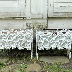 2 antique cast iron planters ~ matching iron planter boxes ~ pair of footed victorian planters ~ with metal box inserts ~ farmhouse antiques