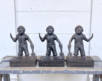 3 iron bookends ~ cast iron workman bookends or door stops ~ set of 3 ~ Sandy from Midwest Foundry