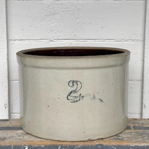antique crock ~ low 2 gallon crock ~ pickling crocks ~ stoneware crocks ~ vintage crocks ~ large crocks~ rare low crock ~ farmhouse antiques