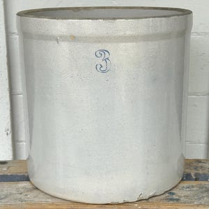 antique crock ~ 3 gallon crock with a blue 3 ~ pickling crock ~ stoneware crock ~ large crock ~ pickle crock ~ farmhouse antiques