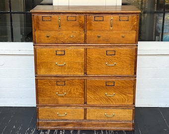 antique file cabinet ~ tiger oak file cabinet ~ quarter sawn oak cabinet with 3 different drawer styles ~ farmhouse antiques