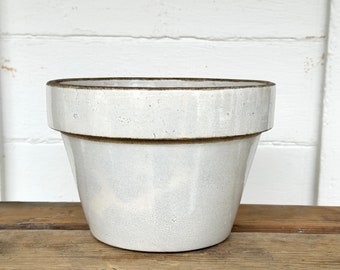 antique crock ~ stoneware planter pot with 2 hairlines ~ planter crock ~ vintage stoneware plant pot ~ farmhouse antiques