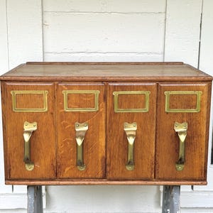 antique file cabinet ~ Fred Macey Co. in Grand Rapids, MI ~ circa 1892-1905 ~ vertical dovetailed wood file cabinet ~ farmhouse antiques