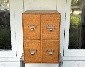antique wood file cabinet ~ arts & crafts desktop file cabinet ~ quarter sawn oak dovetailed cabinet ~ wood card catalog~ farmhouse antiques