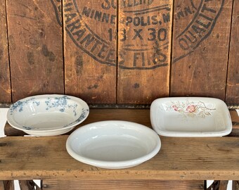 3 antique ironstone soap dishes ~ English ironstone soap dishes ~ 3 different soap dishes ~ antique soap dishes ~ farmhouse antiques