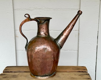 1800s copper pitcher ~ Turkish 12" distressed copper ewer ~ leaks water ~ dovetailed copper ~ primitive antique ~ antique Turkish jug