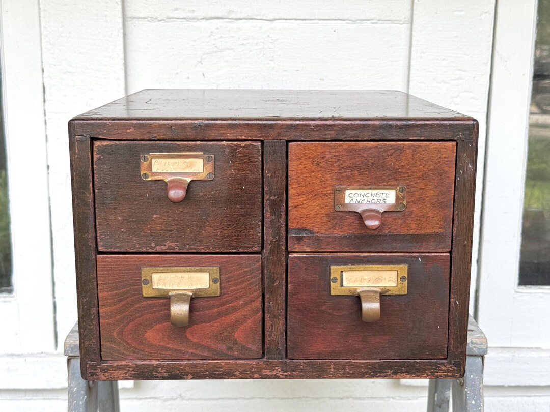 Card Catalog ~ 4 Drawer Library Card Catalog ~ Small Card Catalog With ...