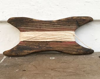 kite string winder ~ primitive antique handmade wooden string reel~ 5" hand carved wood string spool~ kite string holder ~ farmhouse antique