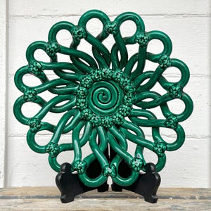 1950s Vallauris fruit bowl ~ French woven ceramic basket in green glaze ~ attributed to Jerome Massier ~ MCM bowl from Vallauris, France