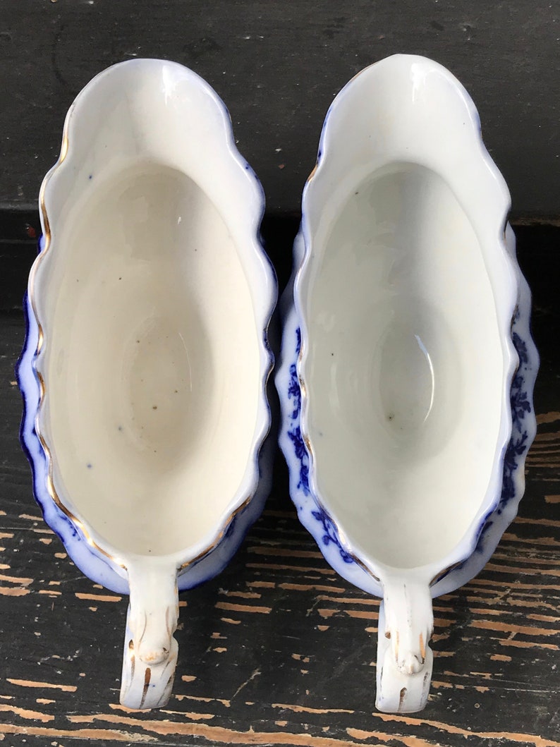 Antique Gravy Boats 2 Matching Flow Blue Gravy Boats Both Etsy