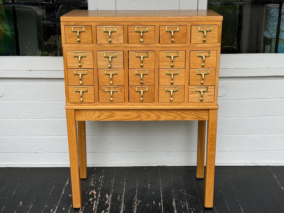 Library Card Catalog Vintage 20 Drawer Wood With Base Finished