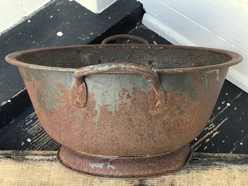 Antique dough bowl 21 metal dough bowl with handles Etsy
