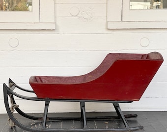 antique child's sleigh ~ one of a kind ~ original ~ small bentwood sleigh with iron lined runners ~ rare piece ~ farmhouse antiques