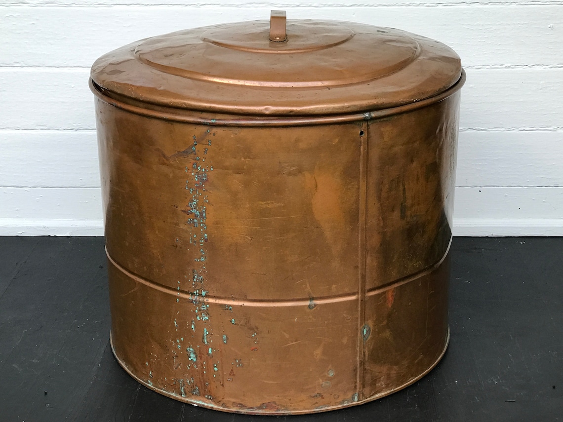Copper tub with lid antique copper wash tub primitive Etsy