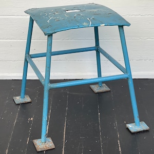 stool ~ heavy duty handmade blue steel stool ~ 20&quot; ~ incredible steel stool welded together ~ truly one of a kind ~ industrial stool