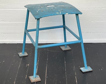 stool ~ heavy duty handmade blue steel stool ~ 20" ~ incredible steel stool welded together ~ truly one of a kind ~ industrial stool