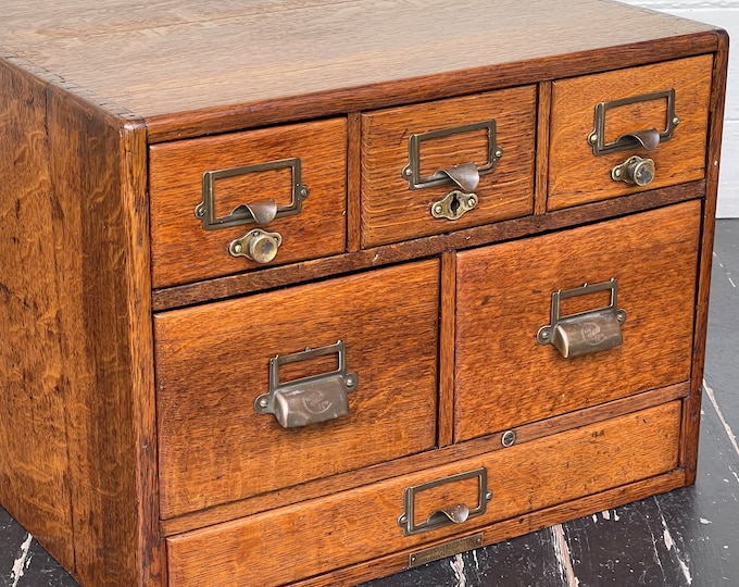 Antique Card Catalog Wood Card Catalog With 6 Drawers Made Etsy