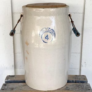 Eagle crock ~ rare Watt stoneware butter churn with wood lid & handles ~ 1930s butter churn crock ~ antique crock ~ farmhouse antiques