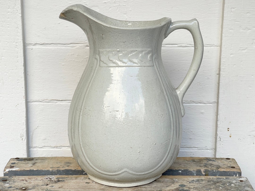 Stoneware Pitcher Early Piece 12 Heavy White Stoneware Pitcher